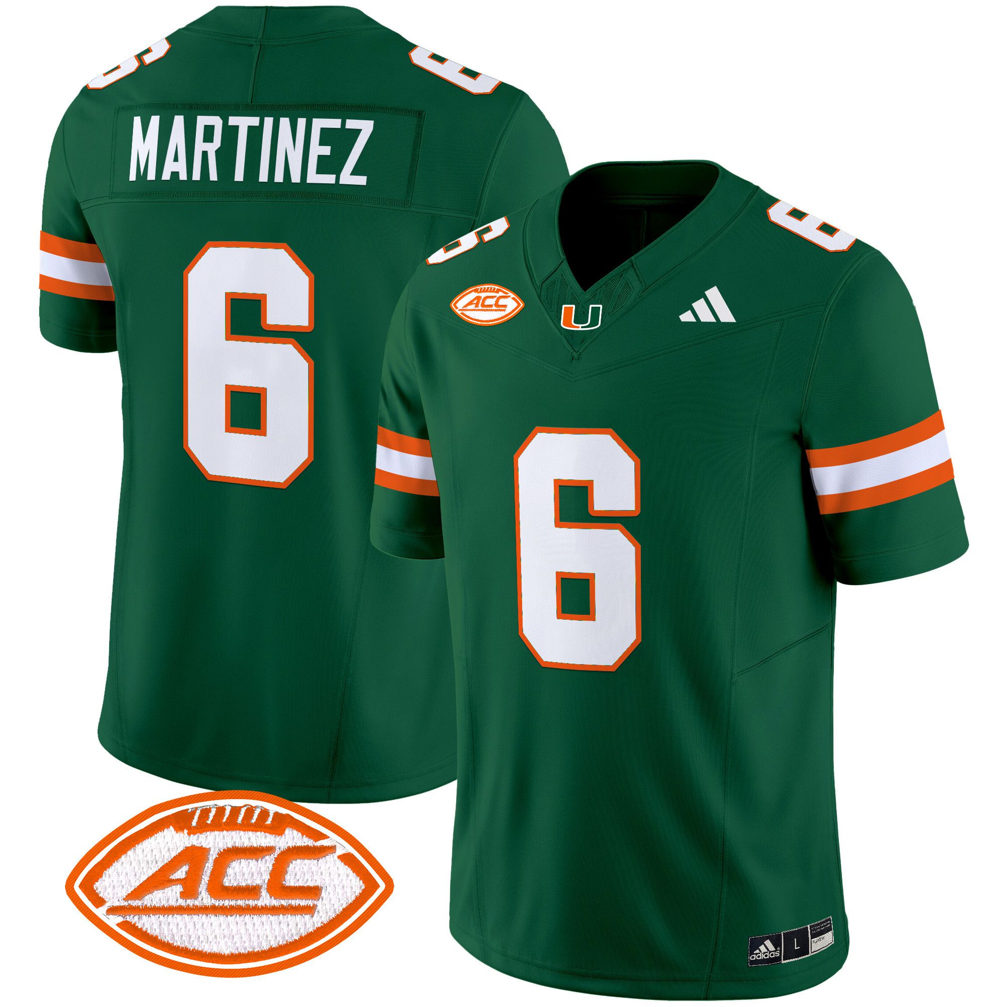 Men Miami Hurricanes #6 Martinez Green 2024 Vapor Limited NCAA Jersey style 1